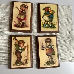 Vintage Bonnie Wall Plaques Set of 4 – Children Art Wood Plaques Hummel Style